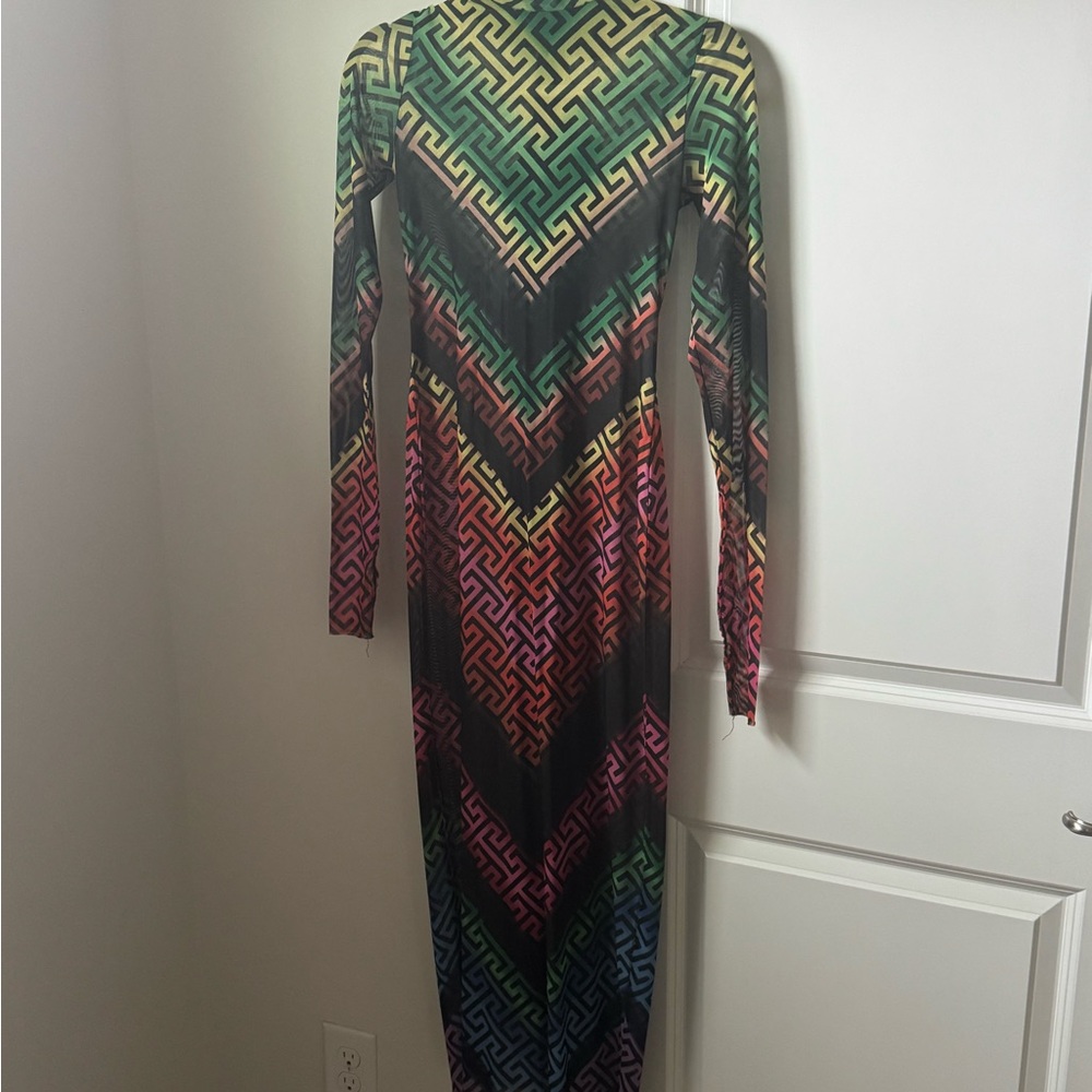 Multicolor Geometric Pattern Long Sleeve Dress - image 1